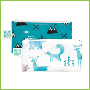 Two Bumkins snack bags - one with an outdoors design and one with a wildlife design.