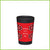 The CuppaCoffeeCup with the Aroha design. A red lightweight, reusable cup made from recyclable plastic, with the words 'Aroha atu, aroha mai' written on the side.