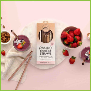 CaliWoods - Stainless Steel Straws Rose Gold Mixed Pack - In pack