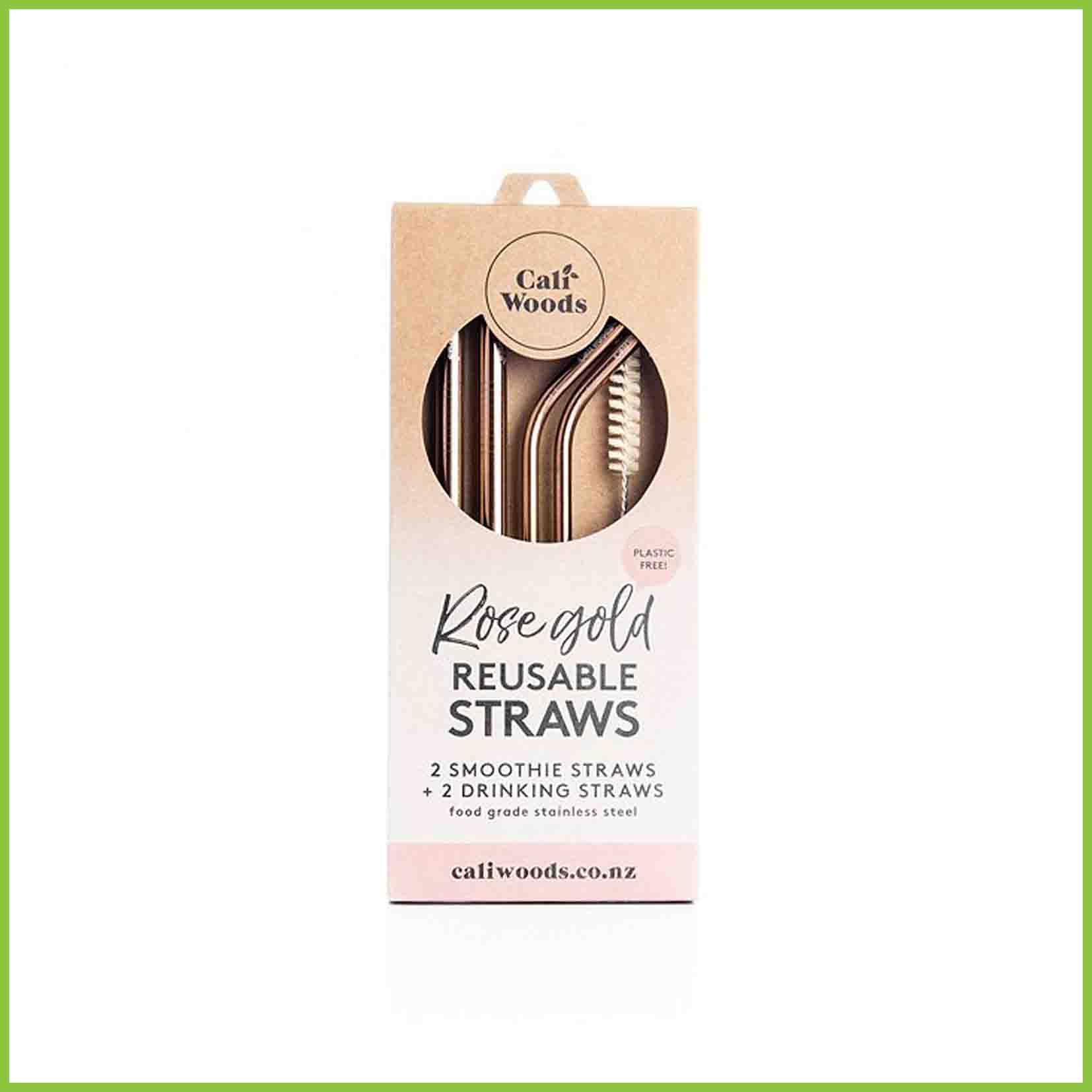CaliWoods - Stainless Steel Straws Rose Gold Mixed Pack - In packaging