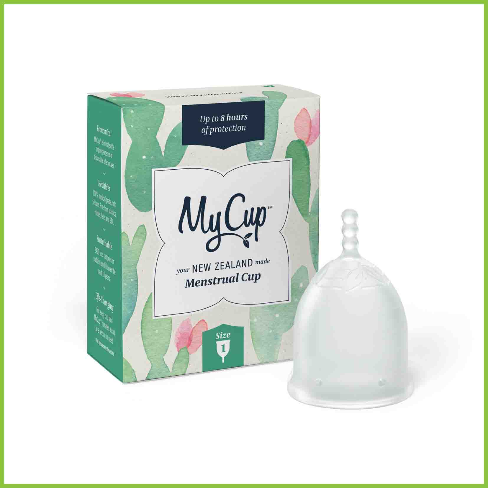 A size 1 menstrual cup from My Cup New Zealand
