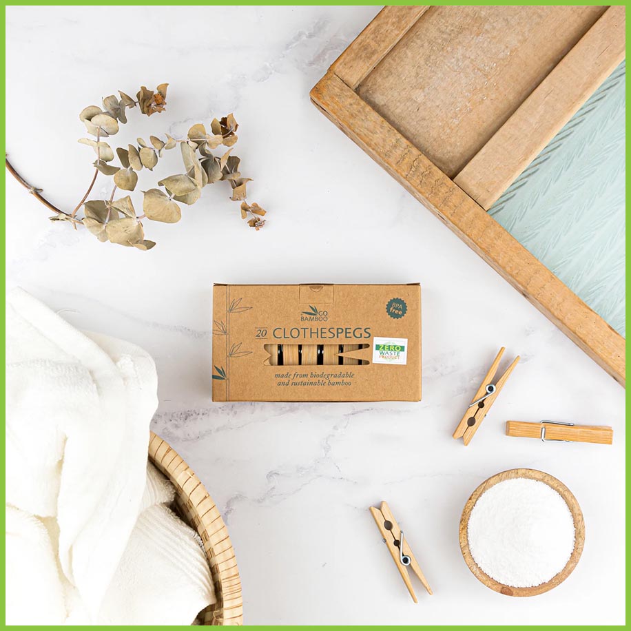 A stylised photo of Go Bamboo's clothes pegs.