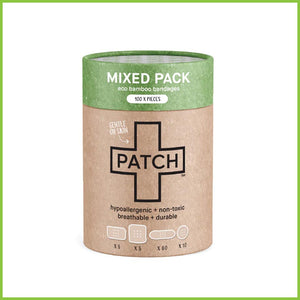 A cardboard tube of PATCH mixed pack of bamboo bandages.