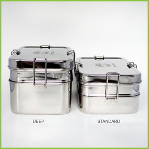 Bento Ninja's stainless steel lunchbox system, deep vs standard.