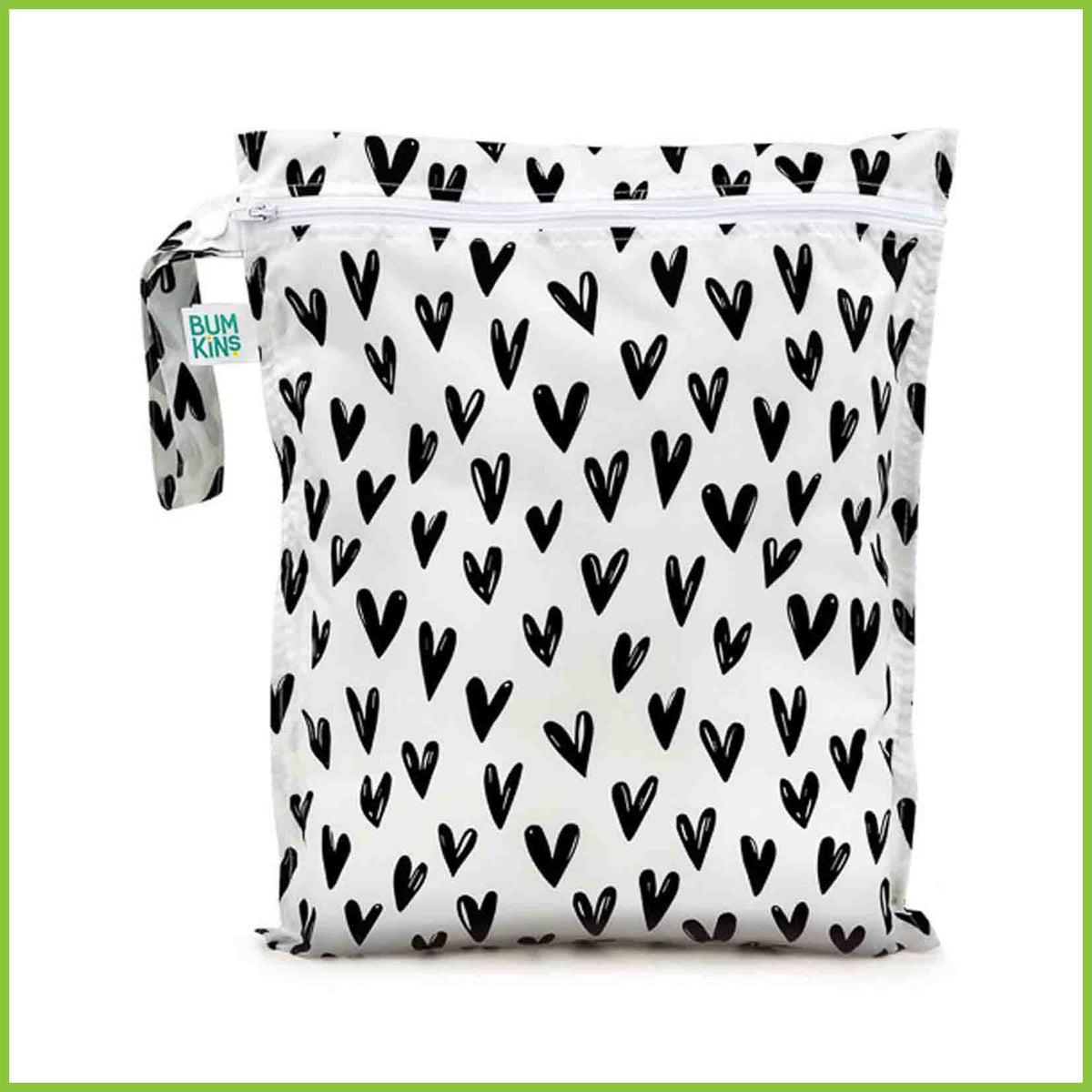 A Bumkins wet bag with a Heart print.