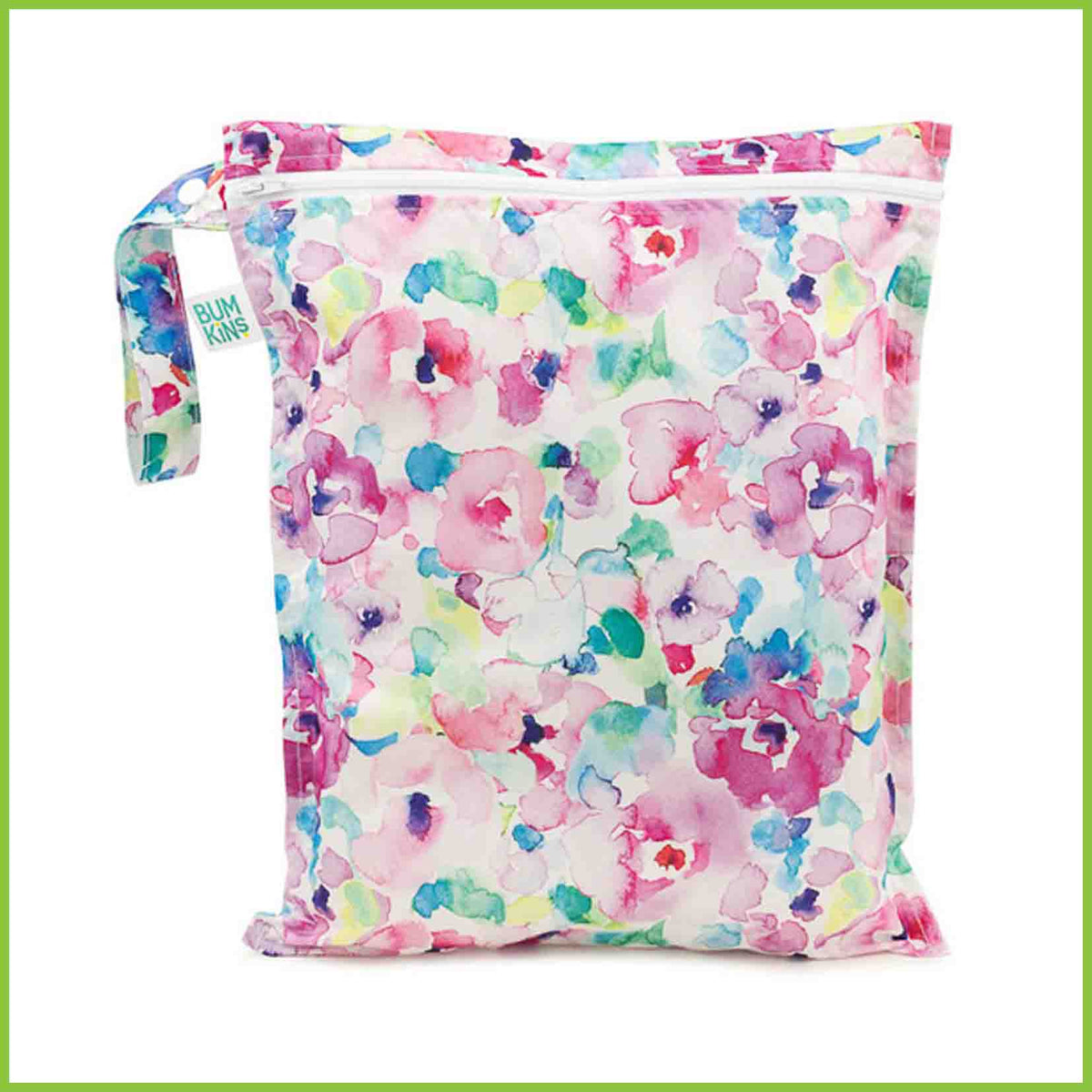 A Bumkins wet bag with a Watercolour print.
