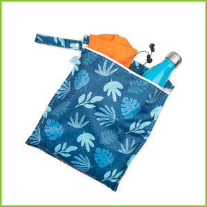 A Bumkins wet bag holding a water bottle and waterproof jacket.