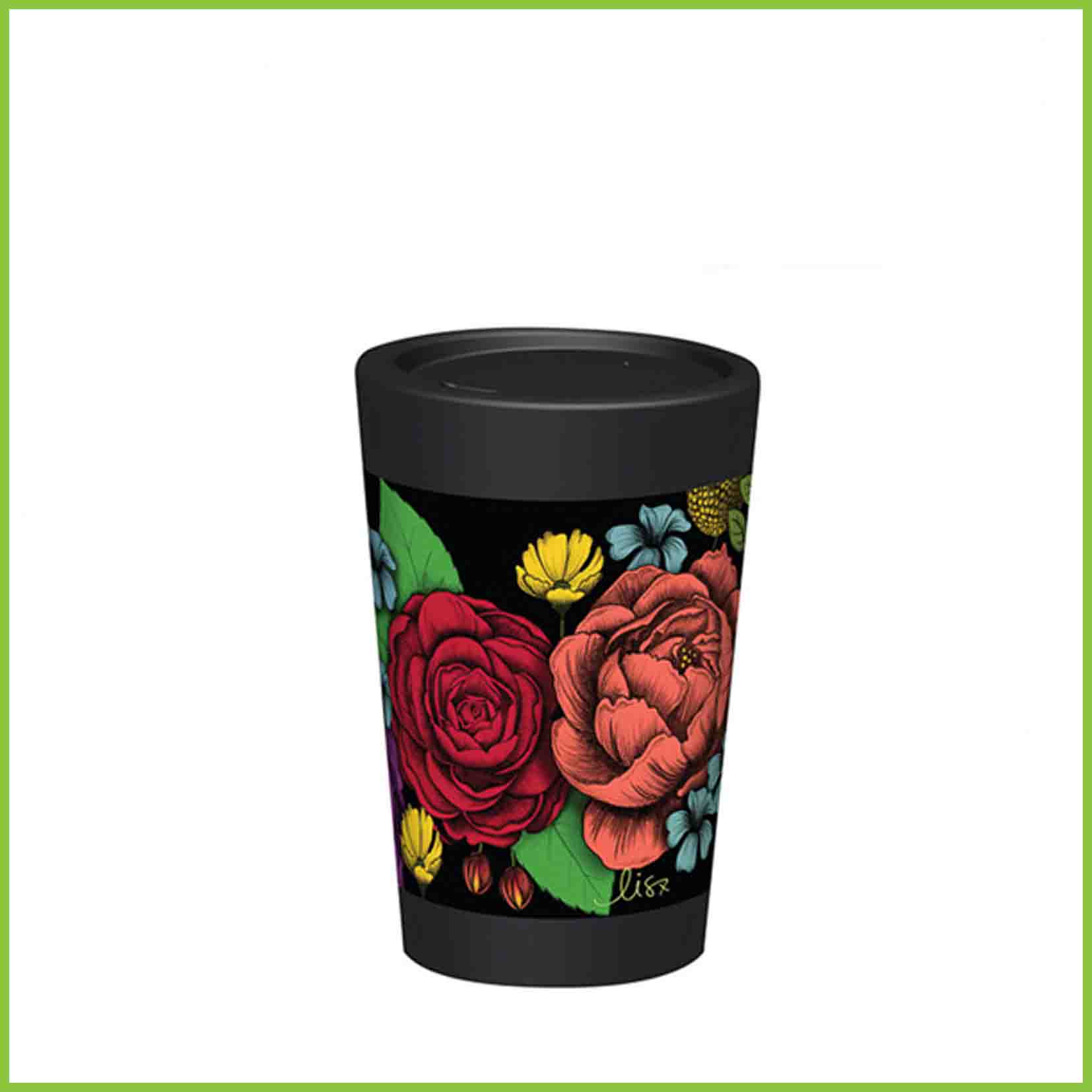 A lightweight reusable cup from CuppaCoffeeCup with a Roses design.