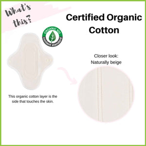 An information chart about the certified organic cotton used to make Hannah's panty liners.
