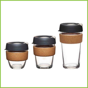Three KeepCup Cork reusable cups.  One small, one medium and one large.