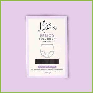 Love Luna Period Underwear in the full brief style packed in it's box