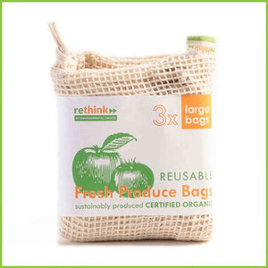 A three pack of large reusable veggie bags from Rethink.