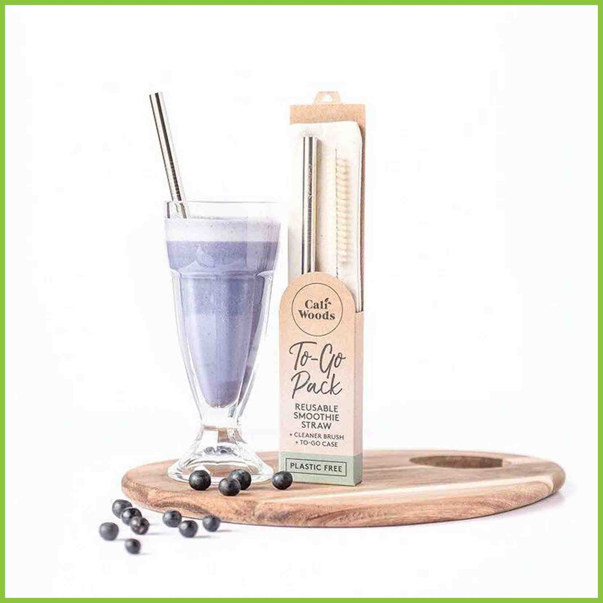 A smoothie straw from a To-Go pack in a smoothie glass.