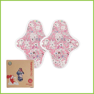 Reusable panty liners from Hannahpad. Twin pack includes two organic cotton panty liners with a pretty pink floral print called 'Antique Pink'.