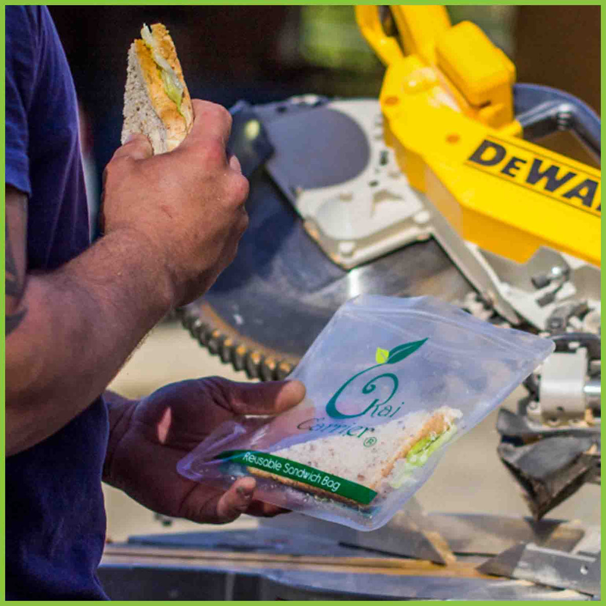Kai Carrier sandwich bag being used by a construction worker.