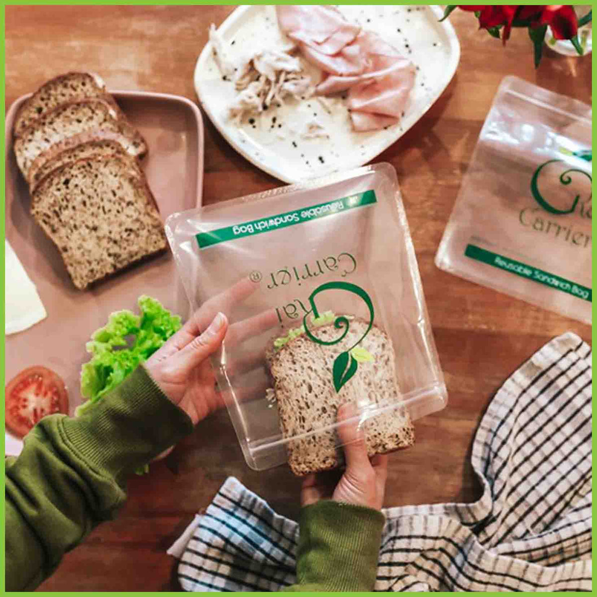 Kai Carrier sandwich bag being packed ready for lunch.