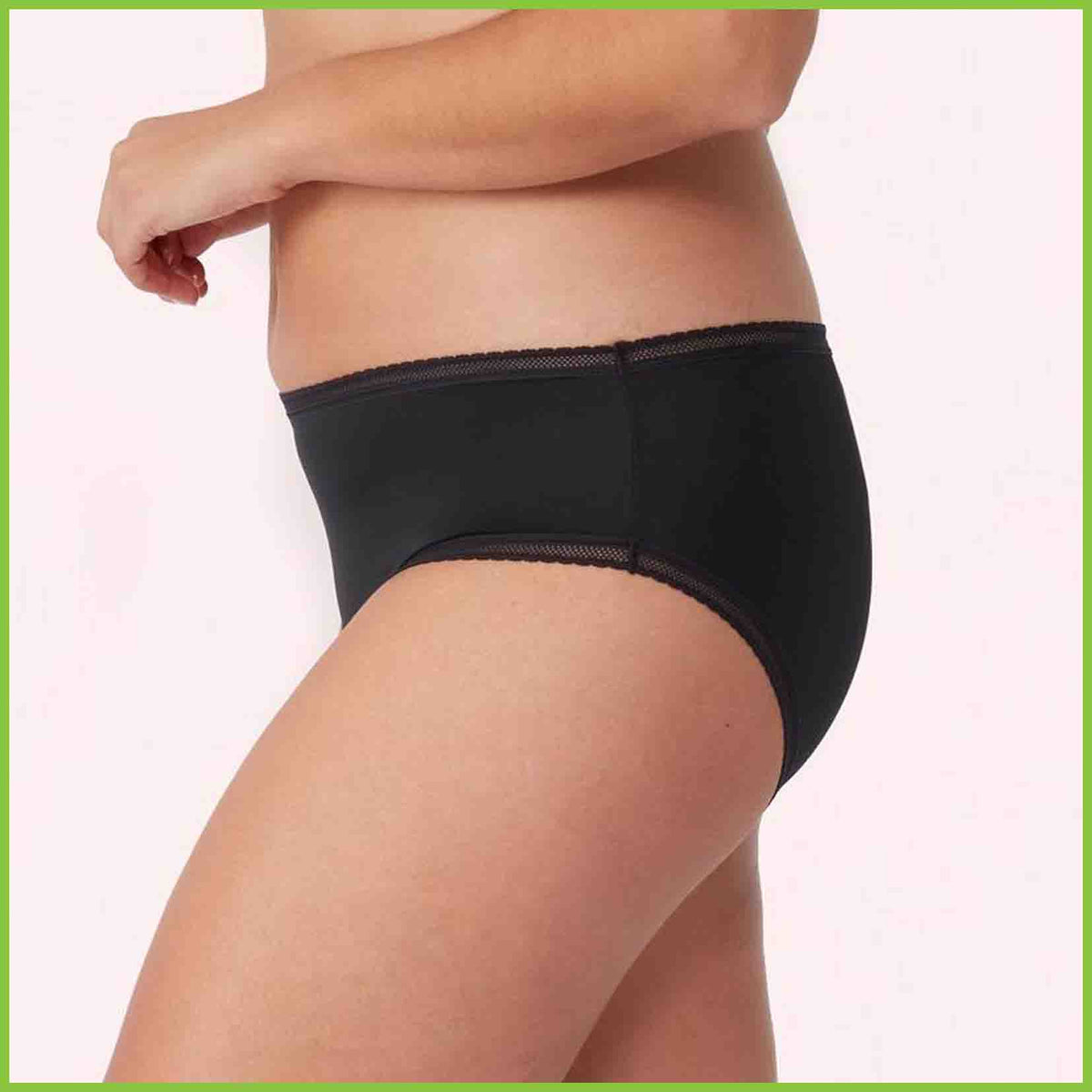 Love Luna period underwear Bikini Briefs - being modelled on a NZ woman - side view