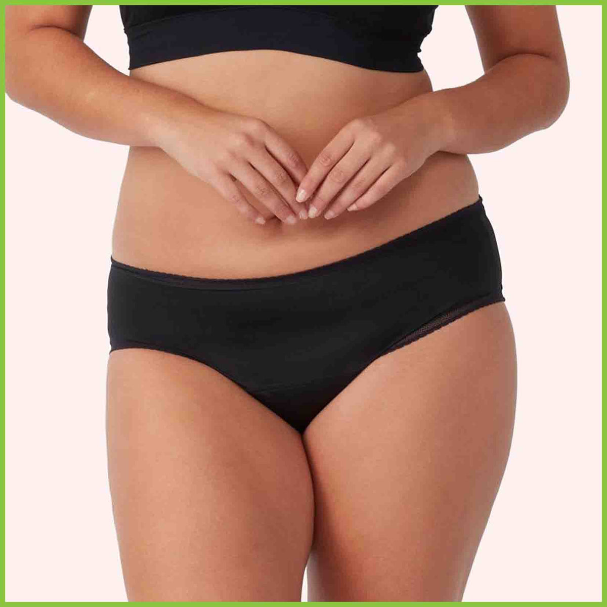 Love Luna period underwear Bikini Briefs - being modelled on a NZ woman - front view