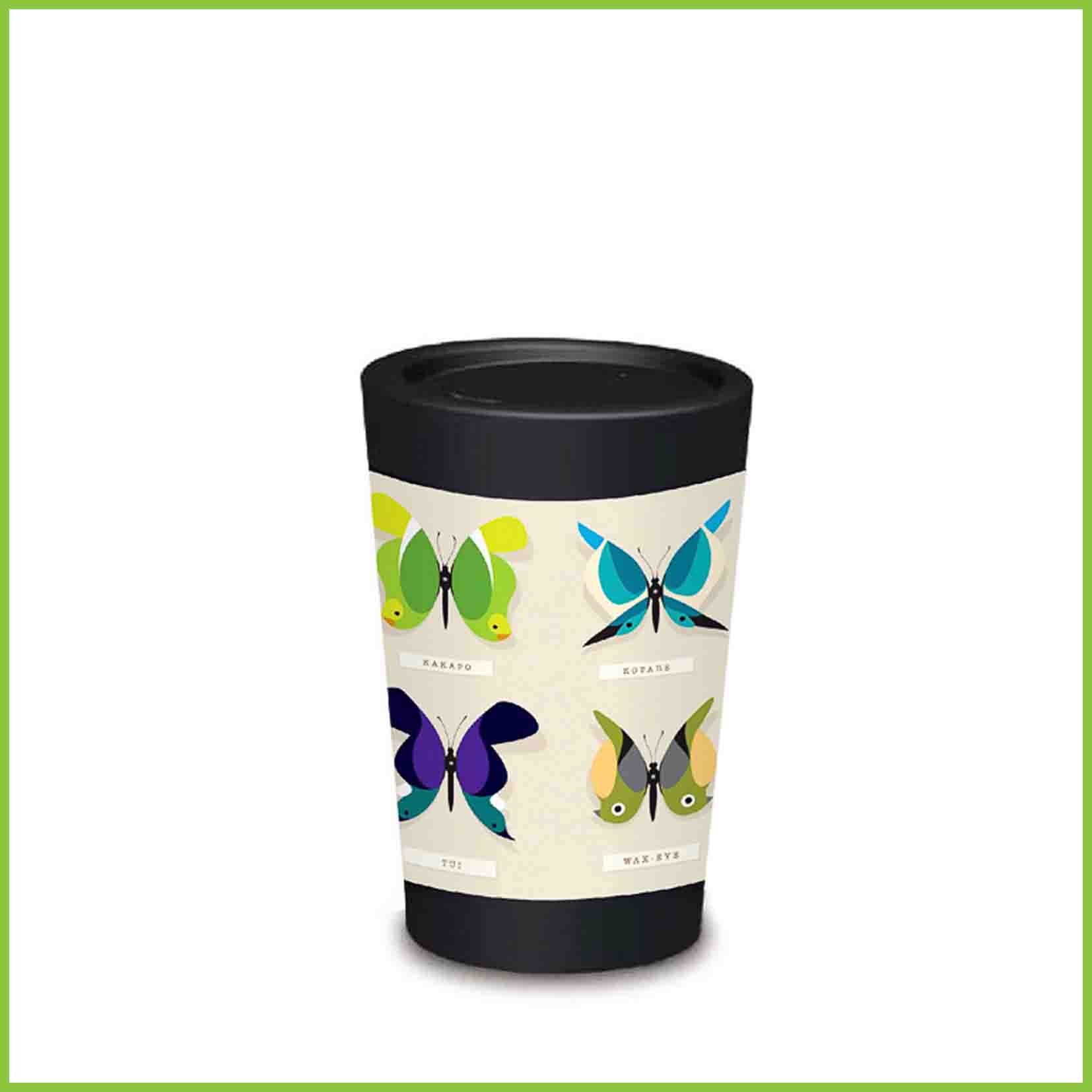 A lightweight reusable cup from CuppaCoffeeCup with a rare butterfly specimens design.