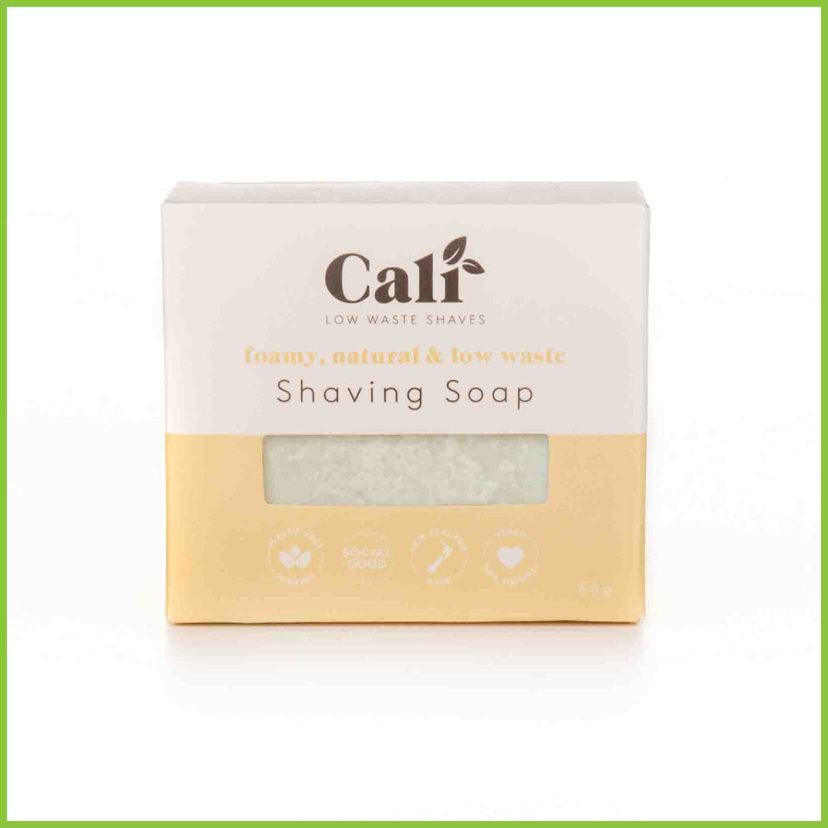 A bar of shaving soap in it's box from Cali.