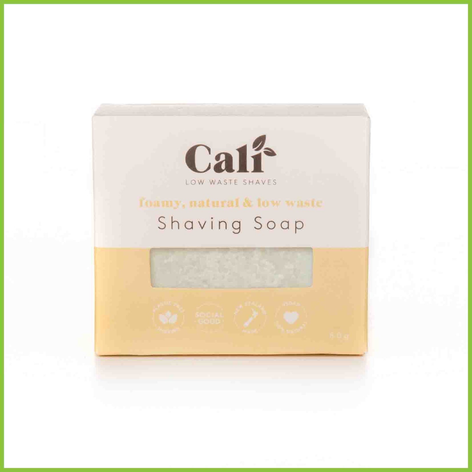 A bar of shaving soap in it's box from Cali.