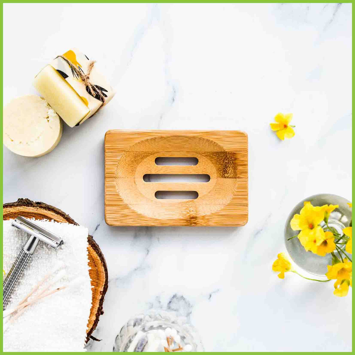 A wooden soap dish with three long drainage holes.