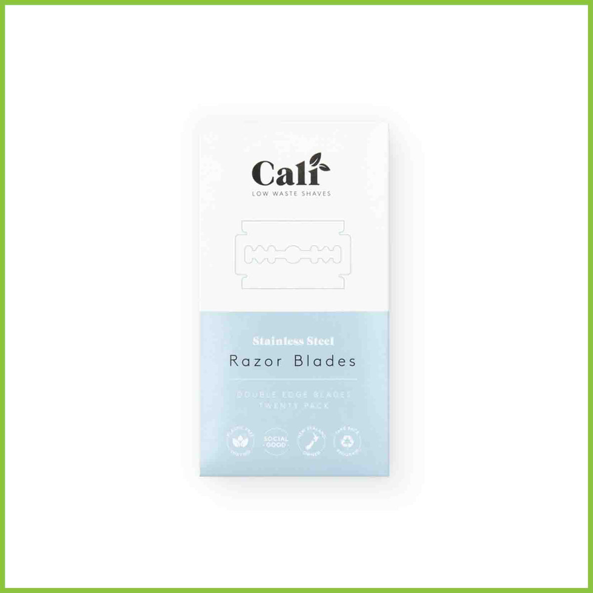 A pack of 20 razor blades in plastic free packaging.