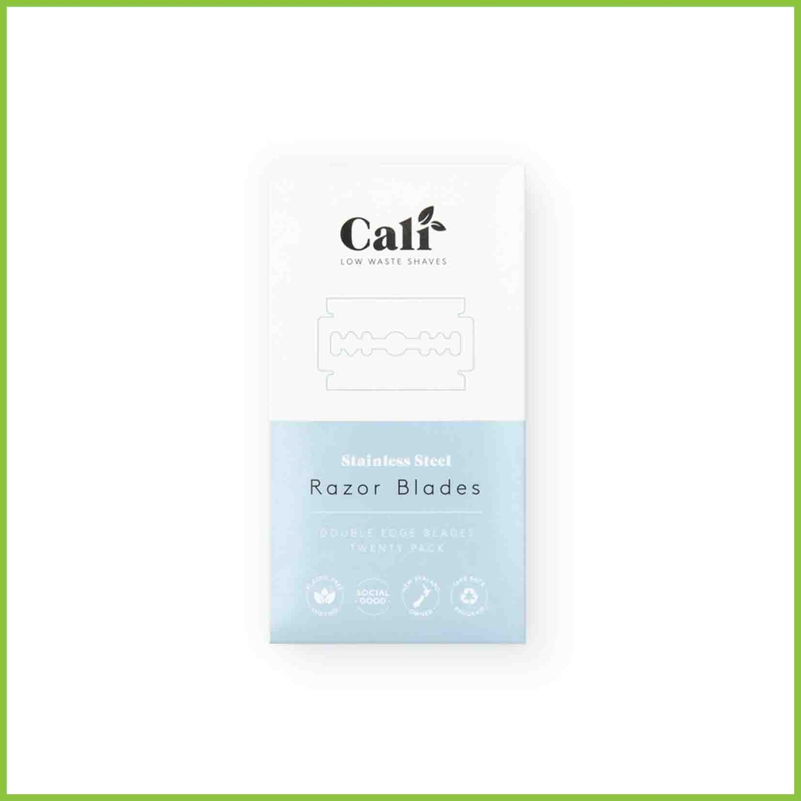 A pack of 20 razor blades in plastic free packaging.