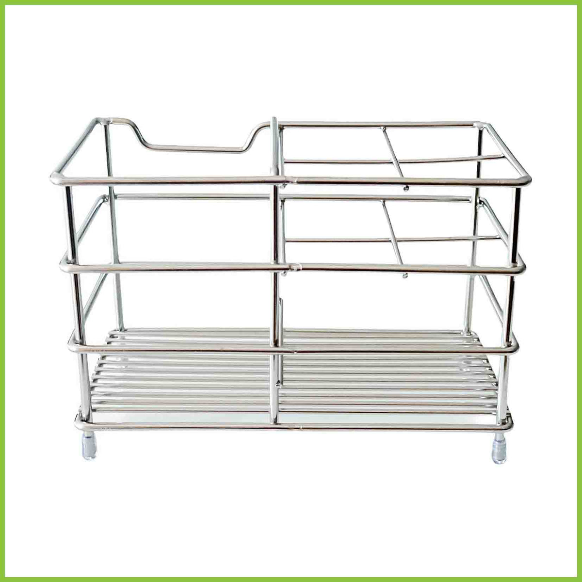 A toothbrush holder made from stainless steel.